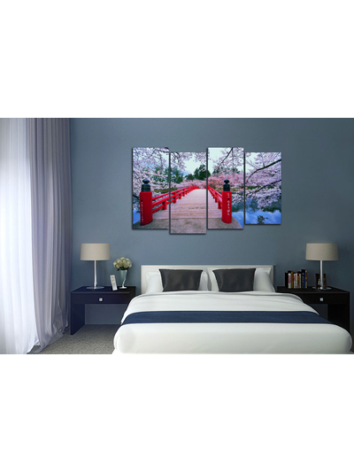 Модульная картина "Цветущий мостик. Сакура"