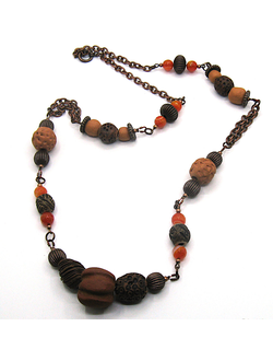 "Тёплый свет". Длинные бусы в этническом стиле с авторской керамикой