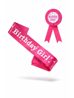 Лента розовая birthday girl + значок birthday girl