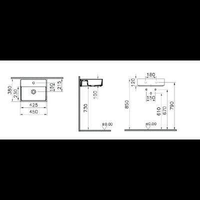 Прямоугольная раковина-чаша VitrA ArchiPlan с отверстием под смеситель, 45 см, цвет белый, 7400B003-0001