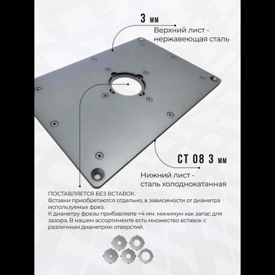 Пластина под Dewalt DW609/26204 для установки фрезера в стол 170*250 мм.