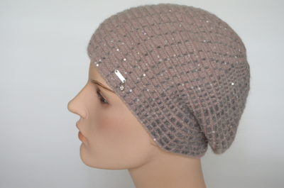 Vizio 6937 берет Италия вязаный розово - серый с пайетками