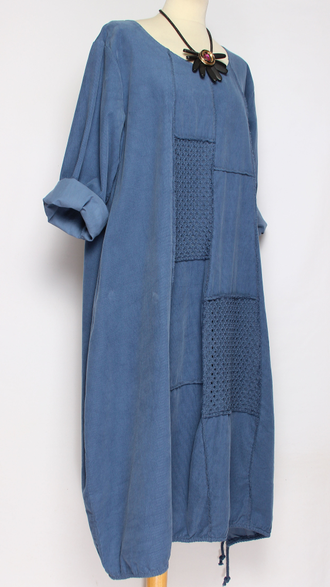 Платье Бохо вельветовое "Сетка трикотажная спинка"джинс до р.56