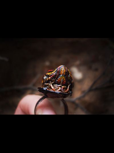 "Легенда Янтарного Подземелья", кольцо с курочкой и натуральным янтарём