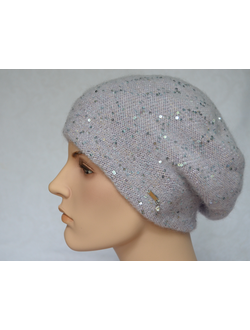 Лиловый вязаный женский берет с пайетками Vizio Италия 6917 фото