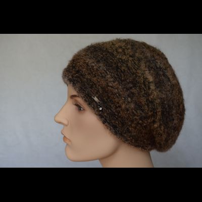 Пушистый женский вязаный берет Vizio Италия 6957 коричневый фото