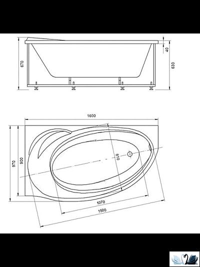 Ванна Aquatek Бетта 160х97 см BET160-0000027, акриловая, левая с каркасом, панелью и сифоном слив-перелив