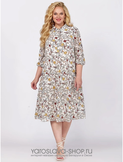 Модель: А-3967-1. Платье из шифона молочного цвета с растительным орнаментом.