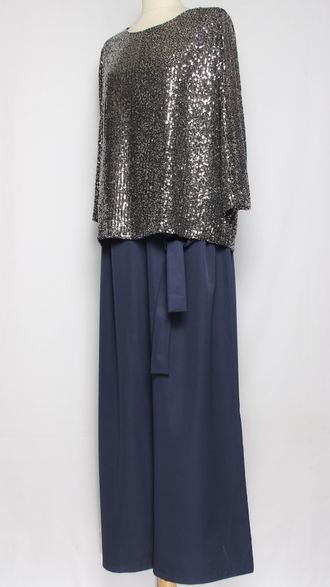 Брюки палаццо С БАНТОМ" т.синие р.52