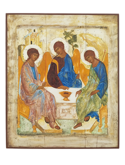 Пресвятая Троица. Рукописная икона, стилизованная "под старину".