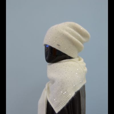 Белый женский вязаный шарф с пайетками Vizio Италия 6943 S