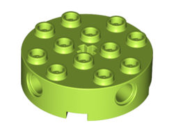 Brick, Round 4 x 4 with 4 Side Pin Holes and Center Axle Hole, Lime (6222 / 6153744)