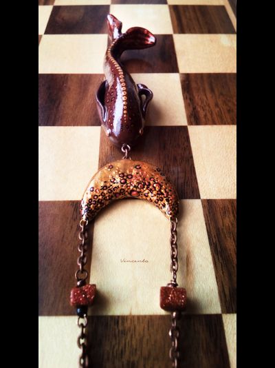 Подвеска с авантюринами и месяцем "Рыбка Лунного Пути"