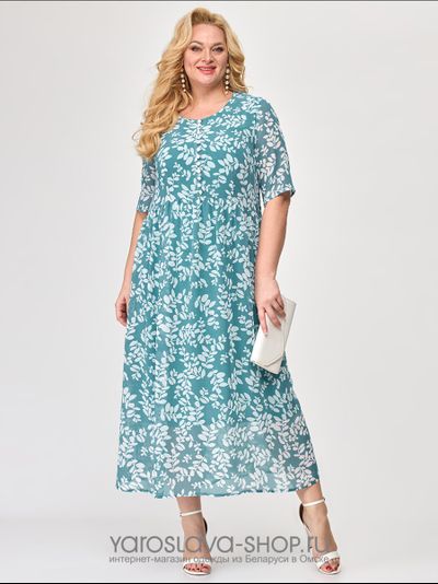 Шифоновое голубое платье белые веточки