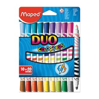 Фломастеры двухсторонние MAPED (Франция) "Color'peps Duo", 10 штук, 20 цветов, 1 мм, смываемые, 847010