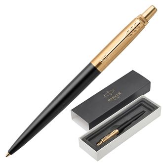 Ручка подарочная шариковая PARKER "Jotter Premium Bond Street Black GT", черный корпус, позолоченные детали, синяя, 1953202