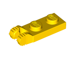 Hinge Plate 1 x 2 Locking with 2 Fingers on End and 7 Teeth without Bottom Groove, Yellow (54657 / 6267046)