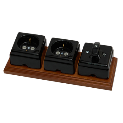 Поворотный ретро выключатель из керамики, Чёрный. 1-2 клав.