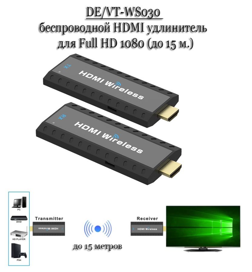 DE/VT-WS030 беспроводной HDMI удлинитель  для Full HD HDMI (до 15 м.)