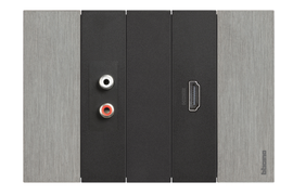 Bticino Living Now розетка двойная RCA, розетка HDMI. Рамка металл "Сталь". 