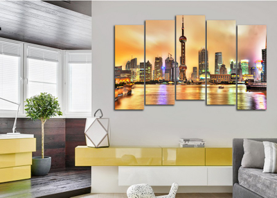Модульная картина "Вечерний Шанхай"