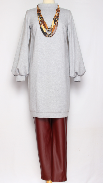 Платье-туника трикотажное "Стойка меланж" серое  р.42,44,46,48
