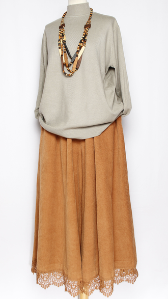 ЮБКА-БРЮКИ  вельветовая "Кружево"охра  р.50-58