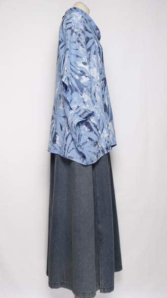 БЛУЗА ЛЁН "КИМОНО ХОМУТ АСТРА" морская волна, голубая до р.56