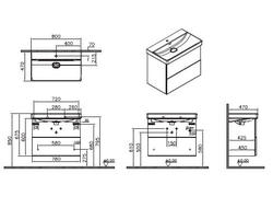 Шкаф Vitra Metropole Pure с раковиной, c 2 ящиками, с подсветкой в верхнем ящике, 80 см, цвет глянцевый белый, 67332