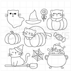 Штамп для творчества  Котики и Хеллоуин