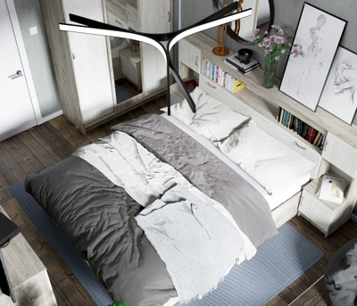 Бася (Басса) КР 552 кровать с закроватным модулем Крафт белый/Крафт серый (с настилом)