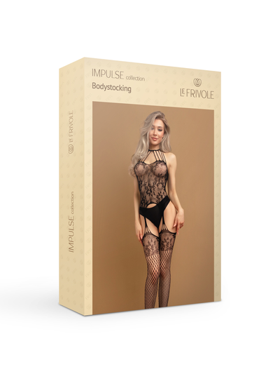 06733S/XXL Боди-комбинезон черный с кружевом и имитацией чулок (Impulse) LeFrivole