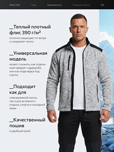 Свитер флисовый SSC 3318-98, цв. серебристый