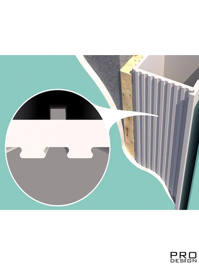 Алюминиевый короб для скрытых дверей Pro Design Duo наружного открывания с двойным притвором по RAL