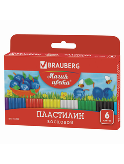 Пластилин восковой BRAUBERG, 6 цветов, 90 г, со стеком, европодвес, 103306