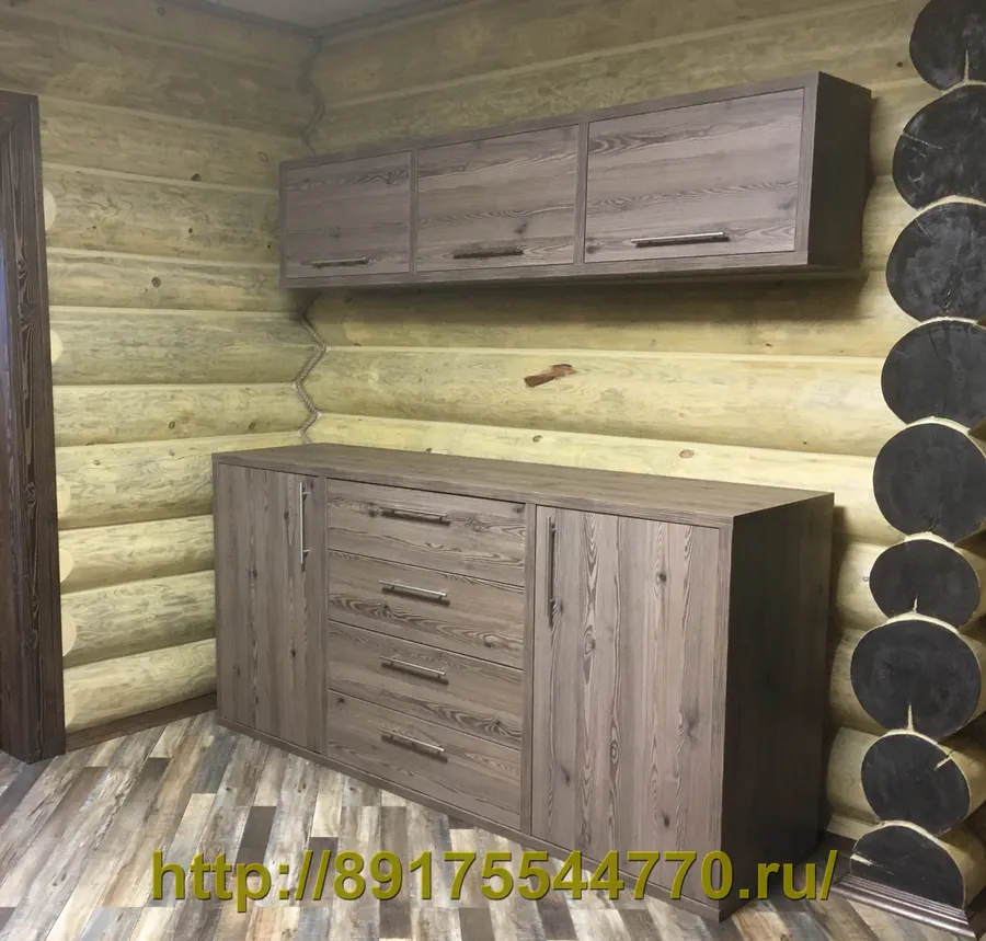 017 Комод и полка.
Фасады и корпуса (25 мм) сделаны из
ЛДСП Egger H3408 ST38 Лиственница горная коричневая термо.
