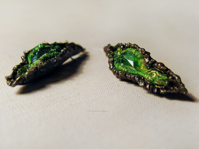 Лесные серьги-капли "Слеза Дриады" (в комплект к колье "Дриада -Дух Леса")