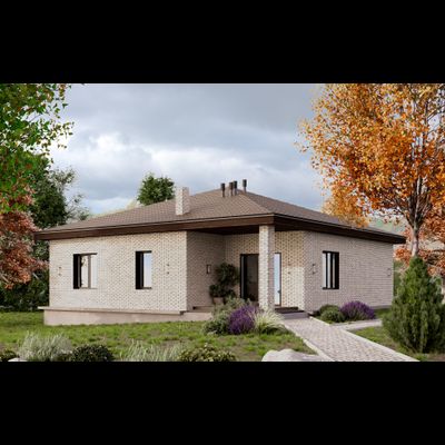Дом одноэтажный с 3 спальнями 104.28м², терраса 9.55 м² (S76)