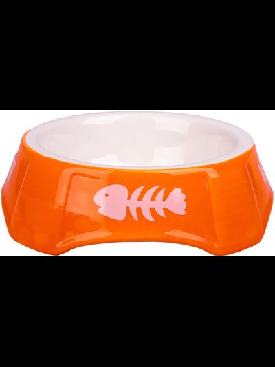 Миска Mr.Kranch керамическая для кошек оранжевая c рыбками 140 мл