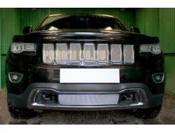 Защита радиатора Jeep Grand Cherokee (WK2) IV 2013- рестайлинг (Laredo, Limited) chrome верх PREMIUM (7 частей)