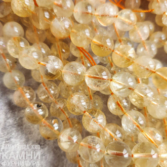 Цитрин облагороженный трещиноватый со шторками, радужкой, шары 8,3-8,7/10,4-10,7 мм, цена за нить 19 см