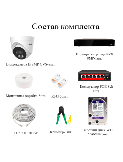 Комплект IP-камер 8 Мегапикселей с записью звука «GVS DS-F8-Full IP 4K»