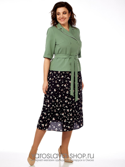 Комплект с шифоновой юбкой и жакетом в зеленых тонах