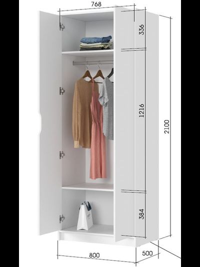 Руна ШК-02 Шкаф 2-х створчатый Белый/Белый