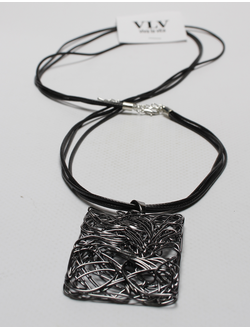 Подвеска "Плетёный прямоугольник" тёмный металл