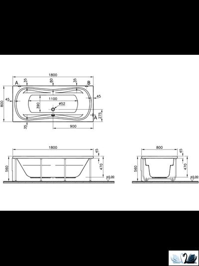 Ванна акриловая, 180 х 80 см,  Vitra Comfort  52680001000