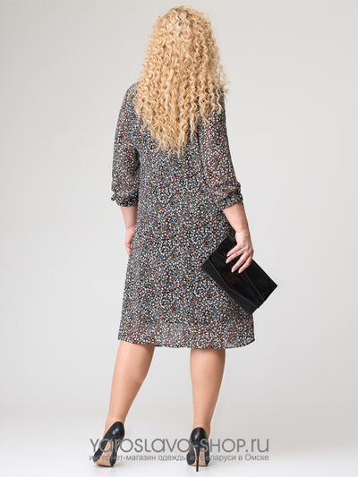 Платье из шифона серого цвета с белым цветочным принтом