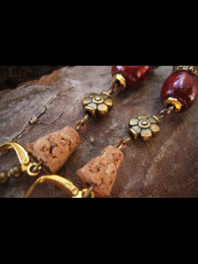 Бохо-серьги "Вино из шиповника" с тигровым глазом и дисками гитарных струн