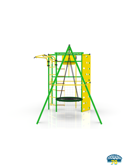Детский уличный металлический комплекс 7 зеленый-желтый + гнездо 60 см