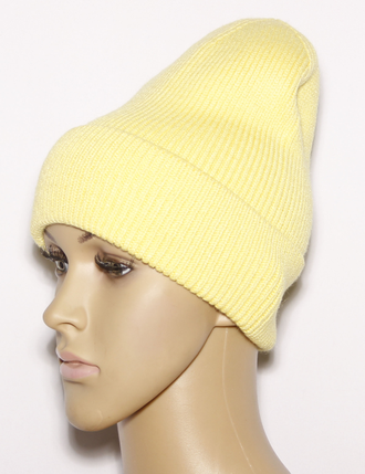 Шапка женская "Мелкая резинка одинарная" 965 оранжевая, салатная, чёрная, лимон, св.бежевая, красная, жёлтая, пудра